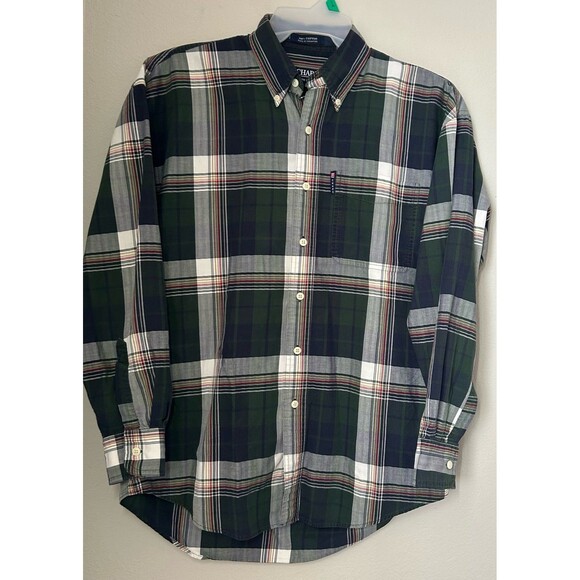 Ralph Lauren Chaps Shirt XL Easy Care Button Up Long Sleeve Green Plaid Cotton - Picture 1 of 6